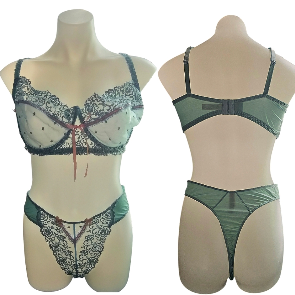 Victoria's Secret 2004 Vintage Beaded Trim Demi Bra 42DD & Thong Panty XXL